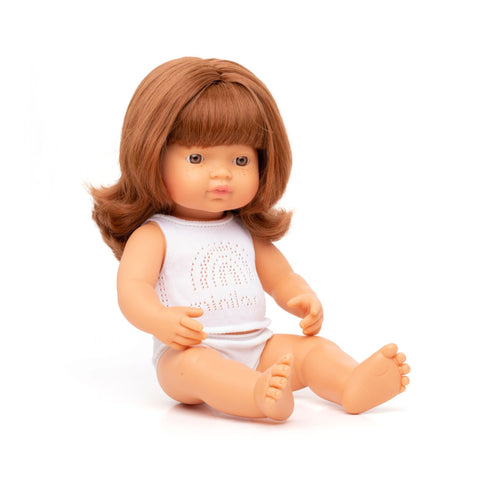 Miniland Toddler Girl Doll 38cm - Caucasian Red Hair, available at Bobby Rabbit. Free UK Delivery over £75