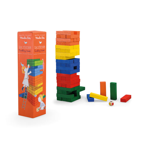 Rainbow Jenga Game by Moulin Roty, available at Bobby Rabbit. Free UK Delivery over £75