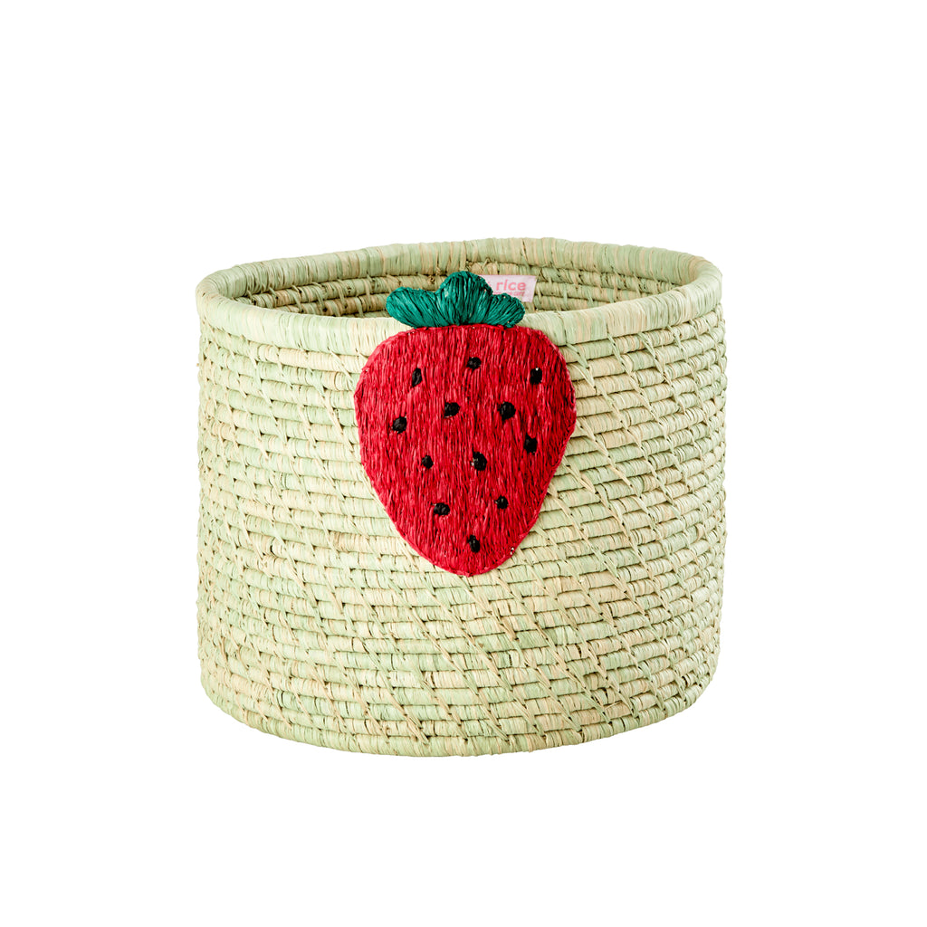 Round Raffia Basket - Strawberry