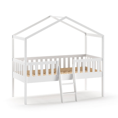 Side House Bed Single Size White With Ladder, available at Bobby Rabbit. Free UK Delivery over £75