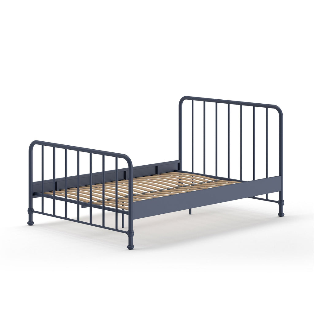 'Bronx' Matt Blue Denim Metal Double and King Size Bed by Vipack, available at Bobby Rabbit. Free UK Delivery over £75