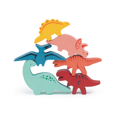 Happy Stacking Dinosaurs Wooden Toy by Mentari, available at Bobby Rabbit. Free UK Delivery over £75