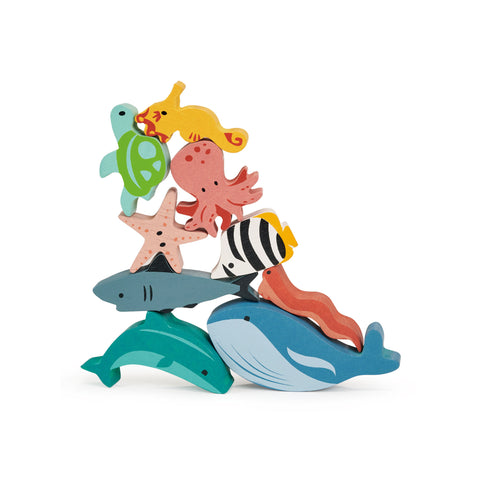 Happy Stacking Ocean Wooden Toy by Mentari, available at Bobby Rabbit. Free UK Delivery over £75