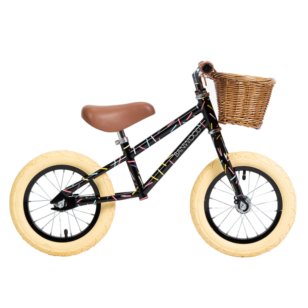Banwood 'First Go!' Balance Bike in Marest black pattern, available at Bobby Rabbit. Free UK Delivery over £75