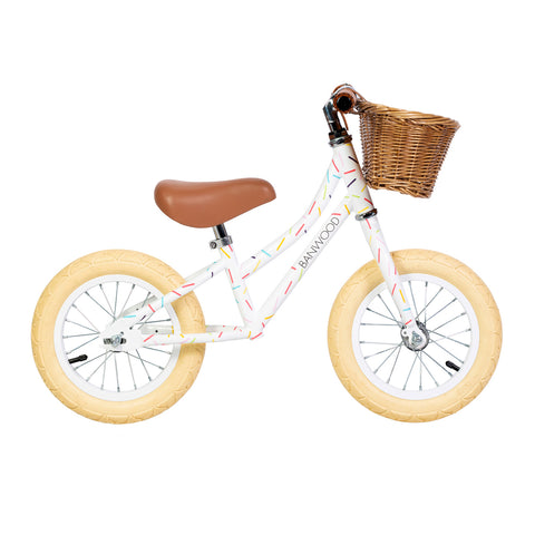 Banwood 'First Go!' Balance Bike in Marest white pattern, available at Bobby Rabbit. Free UK Delivery over £75