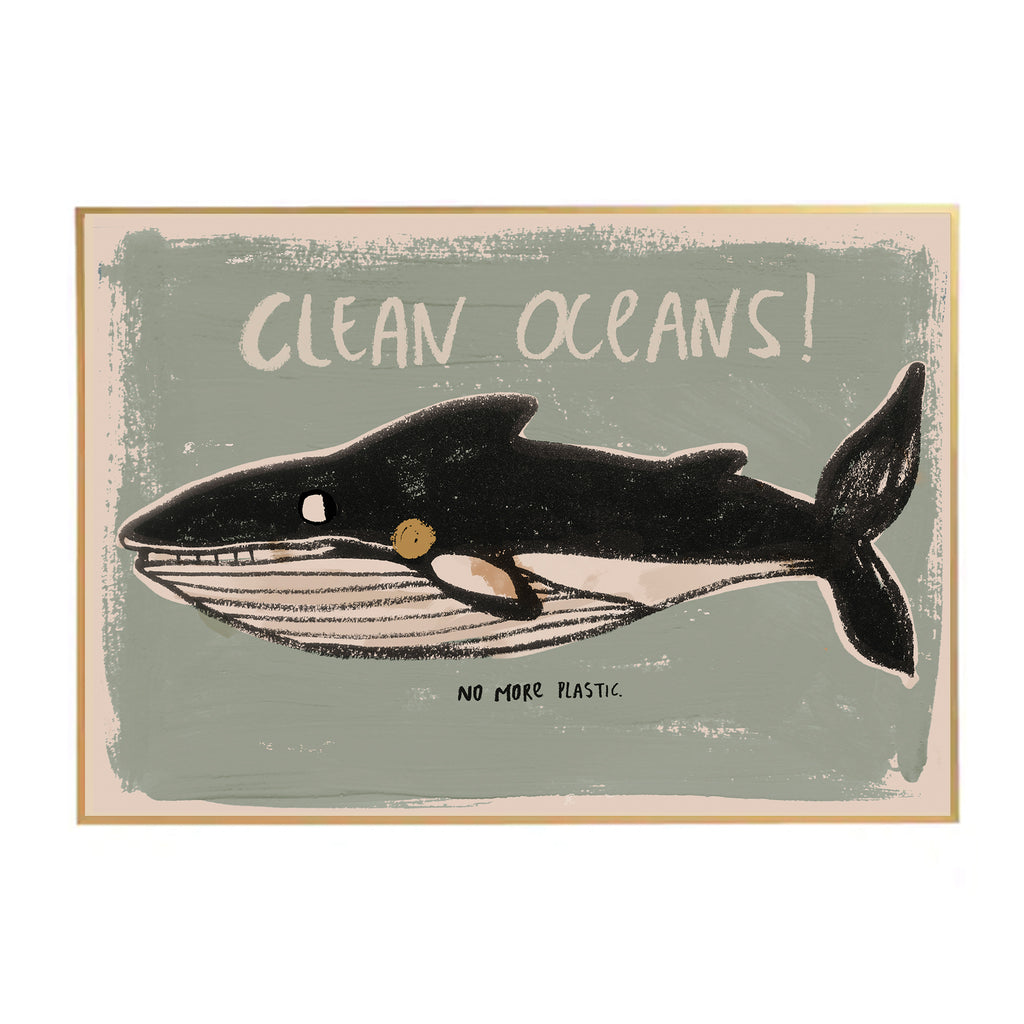 Clean Oceans Poster for children's rooms by Studio Loco, available at Bobby Rabbit. Free UK Delivery over £75