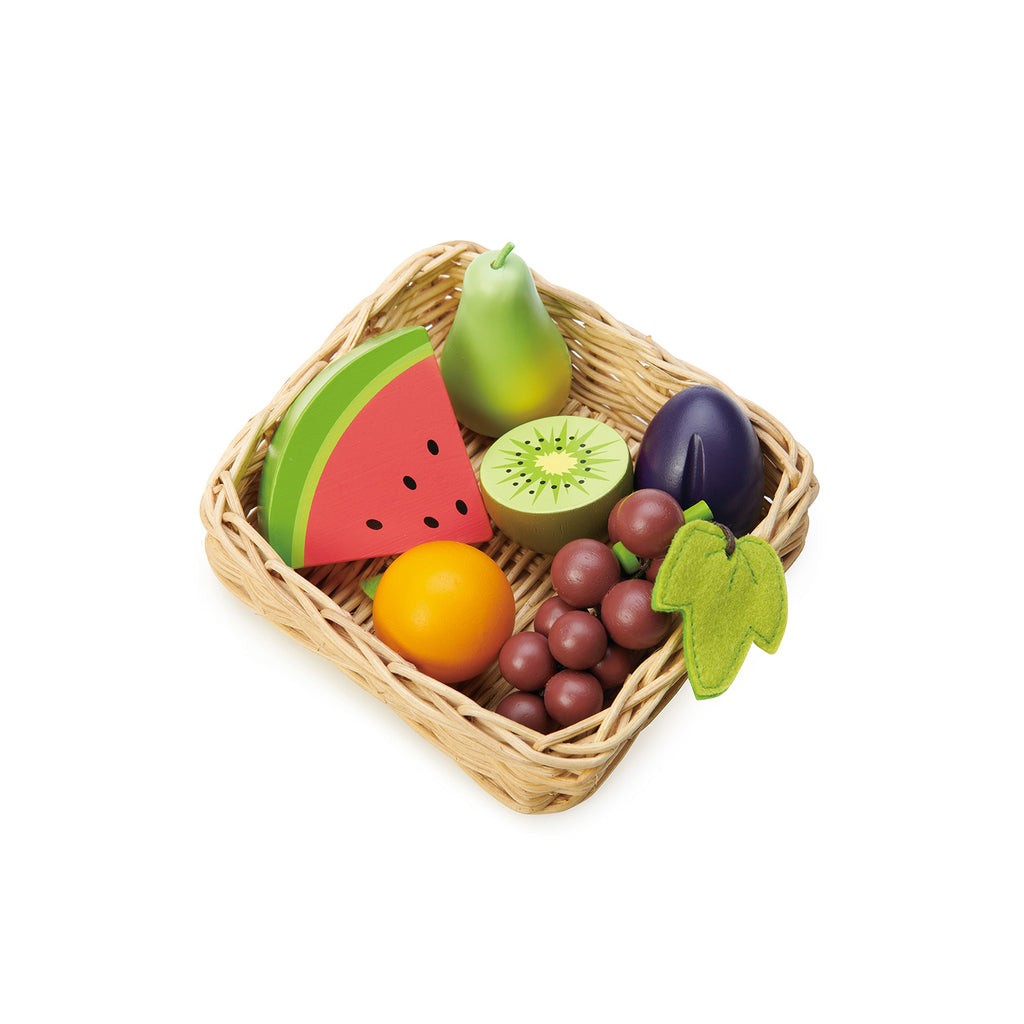 Fruity Basket Pretend Food Wooden Toy by Tender Leaf Toys, available at Bobby Rabbit. Free UK Delivery over £75