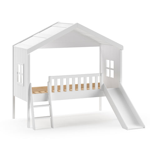 My Treehouse Bed Single Size White With Ladder and Slide, available at Bobby Rabbit. Free UK Delivery over £75