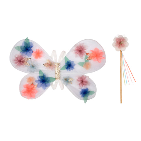 Organza Flower Wings and Wand Set by Meri Meri, available at Bobby Rabbit. Free UK Delivery over £75