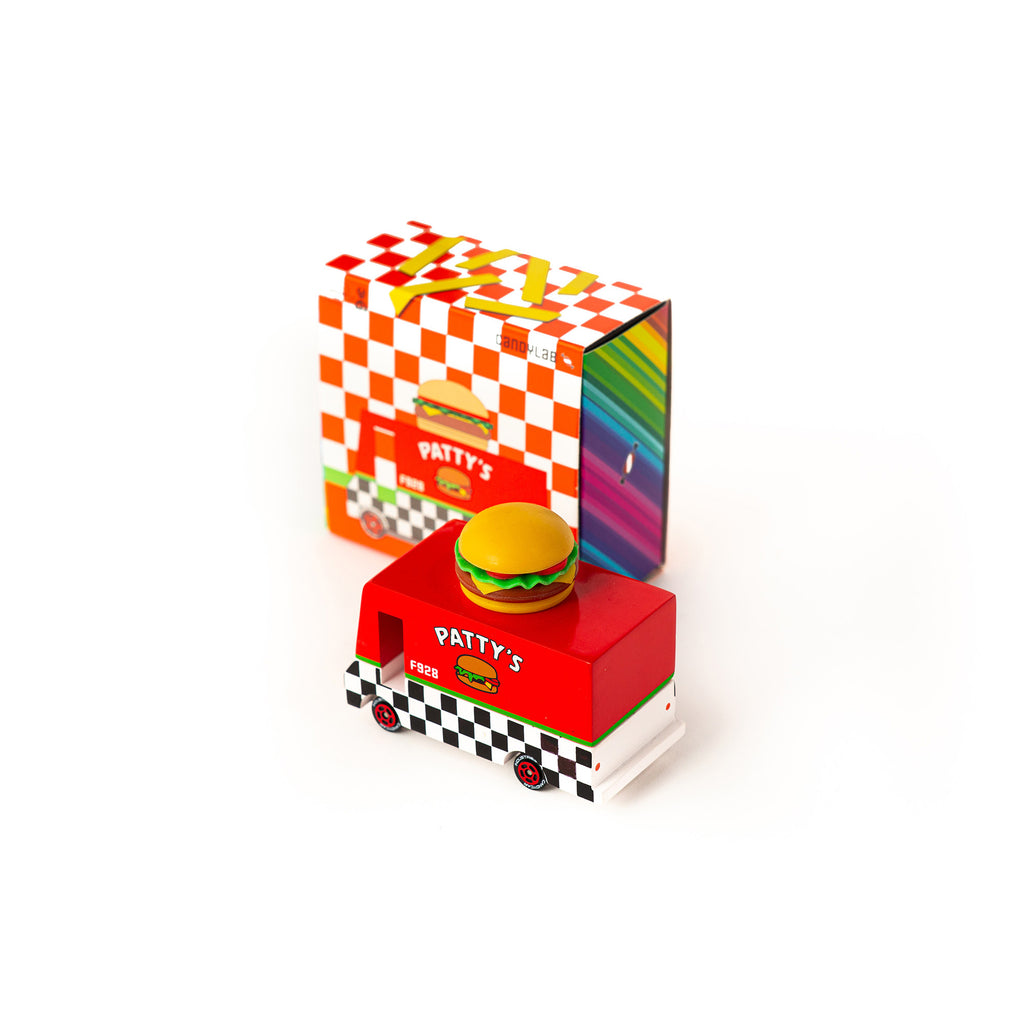 Candycar mini wooden Patty's Hamburger Van by Candylab, available at Bobby Rabbit. Free UK Delivery over £75