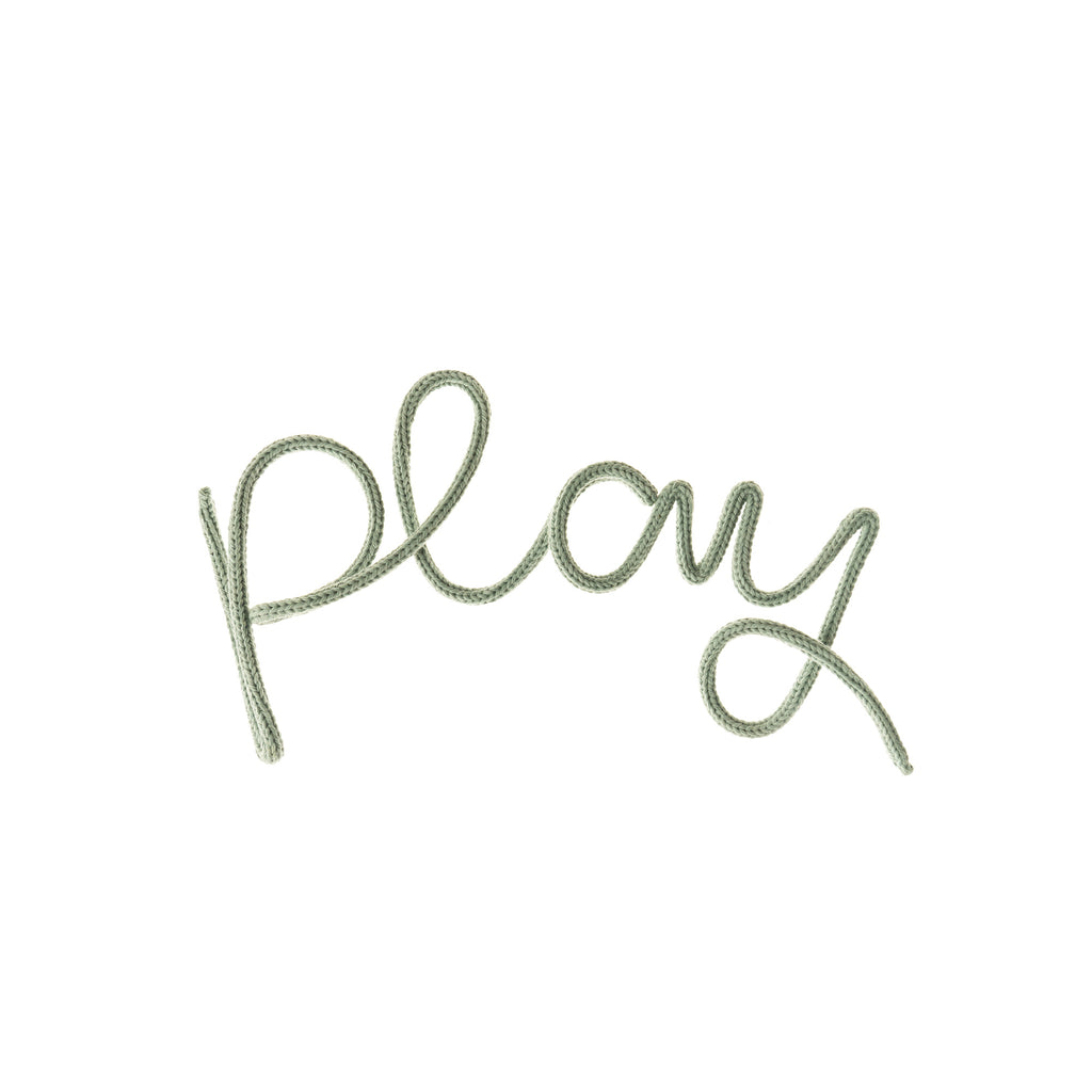 'Play' Wall Decoration - Sage Green by Hey Kiddo, available at Bobby Rabbit. Free UK Delivery over £75
