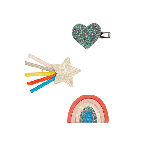 Retro Rainbow Hair Clip Set by Mimi and Lula, available at Bobby Rabbit. Free UK Delivery over £75