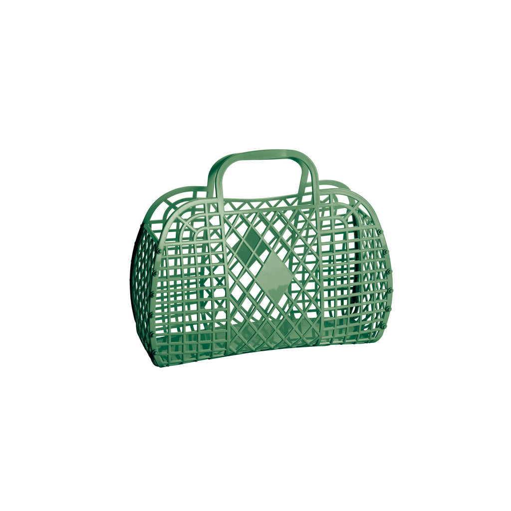 Small Olive Retro Basket by Sun Jellies, perfect for storing away those little treasures! Available at Bobby Rabbit. Free UK Delivery over £75