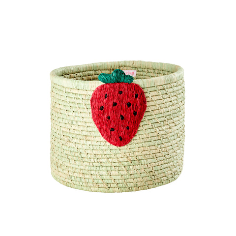 Round Raffia Basket - Strawberry