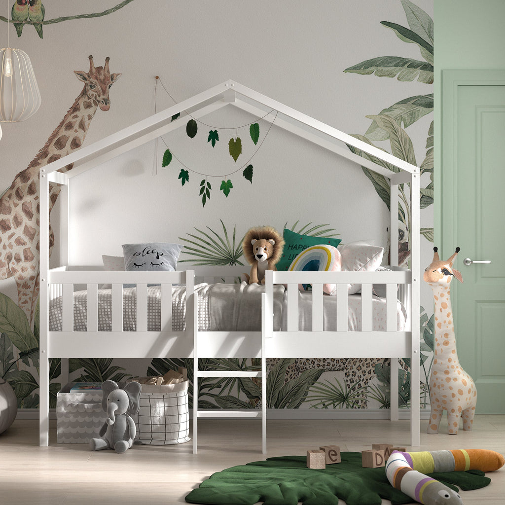 Side House Bed - Single Size White: With Ladder | DS - Children's Bed ...