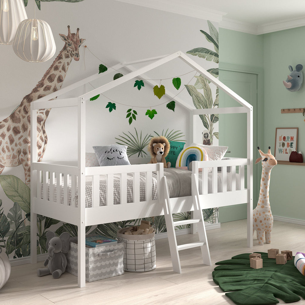 Side House Bed - Single Size White: With Ladder | DS - Children's Bed ...