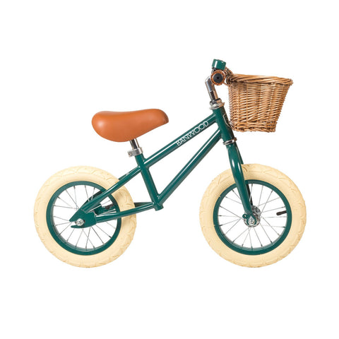 Banwood 'First Go!' Balance Bike in racing green, available at Bobby Rabbit.