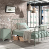 'Bronx' Matt Olive Green Metal Single Bed and Bedside Table by Vipack, available at Bobby Rabbit. Free UK Delivery over £75
