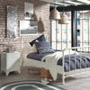 'Bronx' Matt White Metal Single Bed and Bedside Table by Vipack, available at Bobby Rabbit. Free UK Delivery over £75