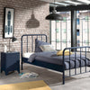 'Bronx' Matt Denim Blue Metal Bed and Bedside Table by Vipack, available at Bobby Rabbit. Free UK Delivery over £75