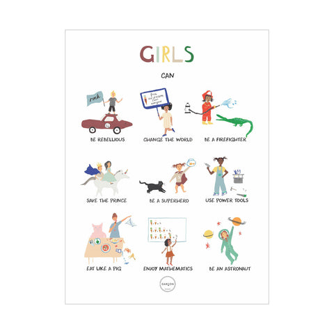 Girls Can Poster by Garcon Milano, available at Bobby Rabbit.