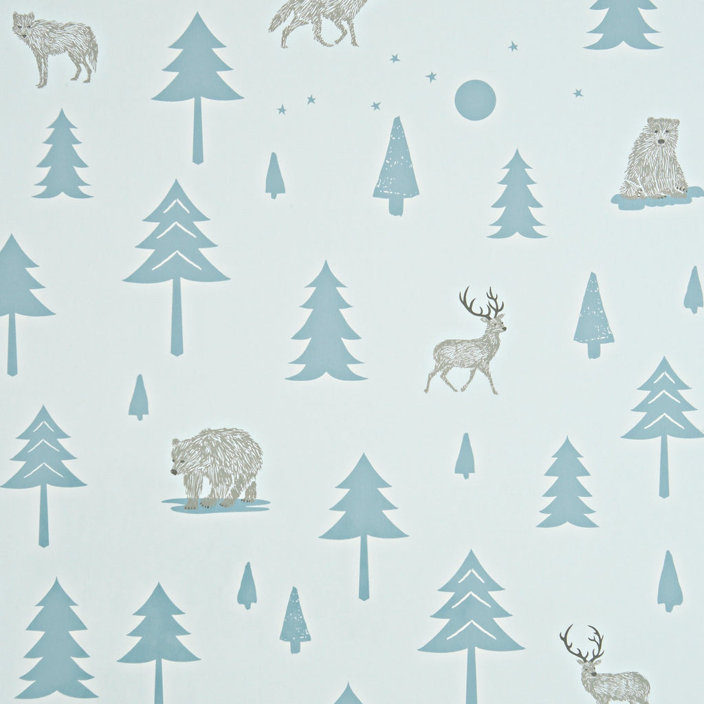 Into The Wild Wallpaper - Grey/Storm Green by Hibou Home, available at Bobby Rabbit.