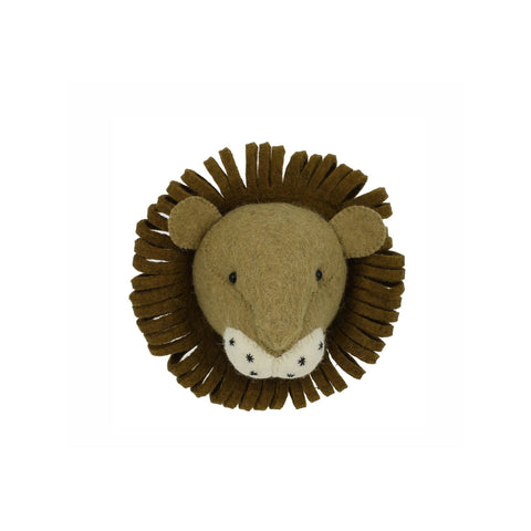 Mini Lion Head to hang on the wall, made by Fiona Walker England and available at Bobby Rabbit.