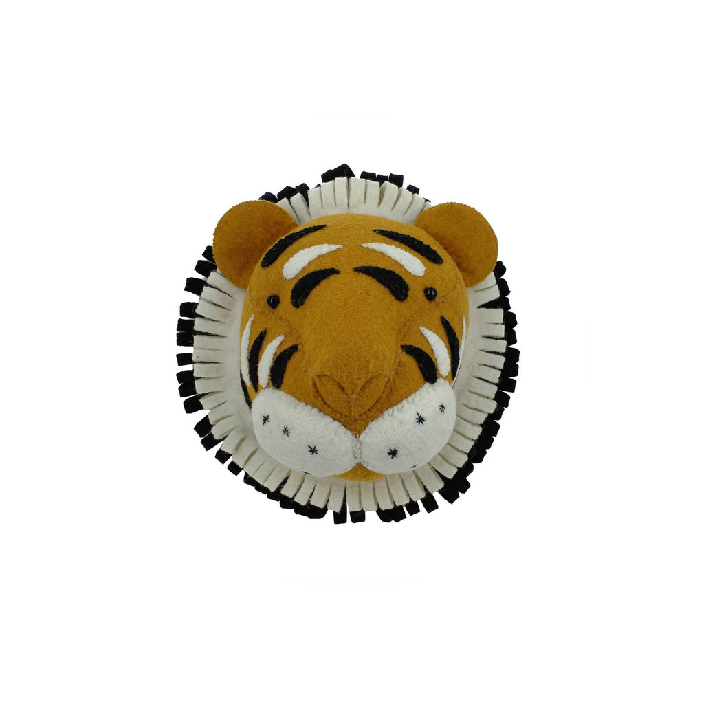 Mini Tiger Head to hang on the wall, made by Fiona Walker England and available at Bobby Rabbit.