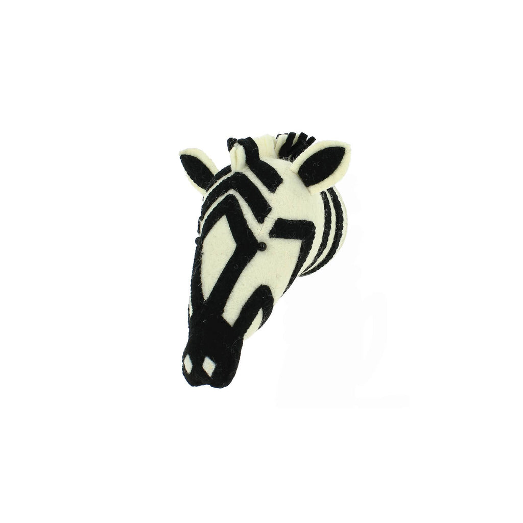Mini Zebra Head to hang on the wall, made by Fiona Walker England and available at Bobby Rabbit.