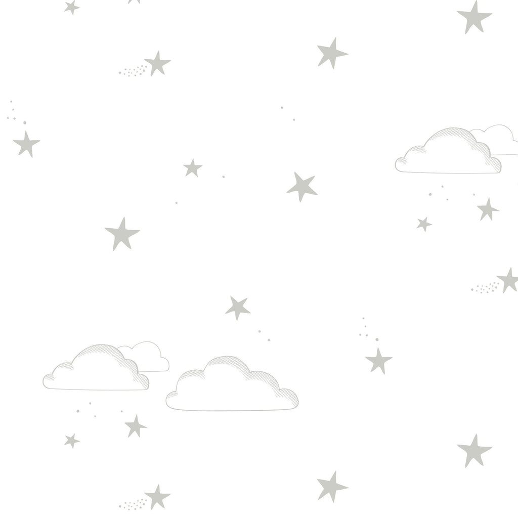  Starry Sky Wallpaper Silver/White by Hibou Home, available at Bobby Rabbit.