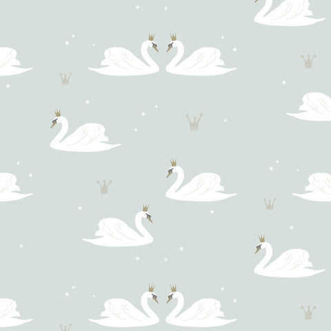 Swans Wallpaper - Mint by Hibou Home, available at Bobby Rabbit.