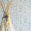  Teepees Wallpaper - Storm Green/Grey by Hibou Home, available at Bobby Rabbit.