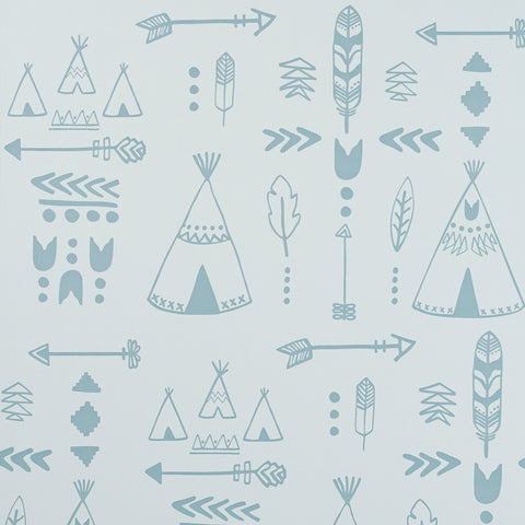  Teepees Wallpaper - Storm Green/Grey by Hibou Home, available at Bobby Rabbit.